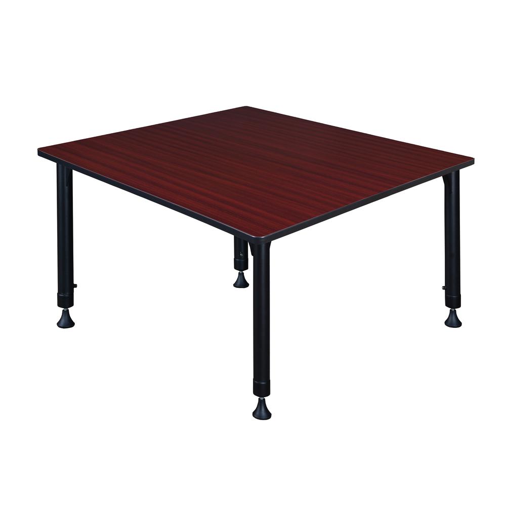 Kee 48" Square Height Adjustable Classroom Table - Mahogany. Picture 2