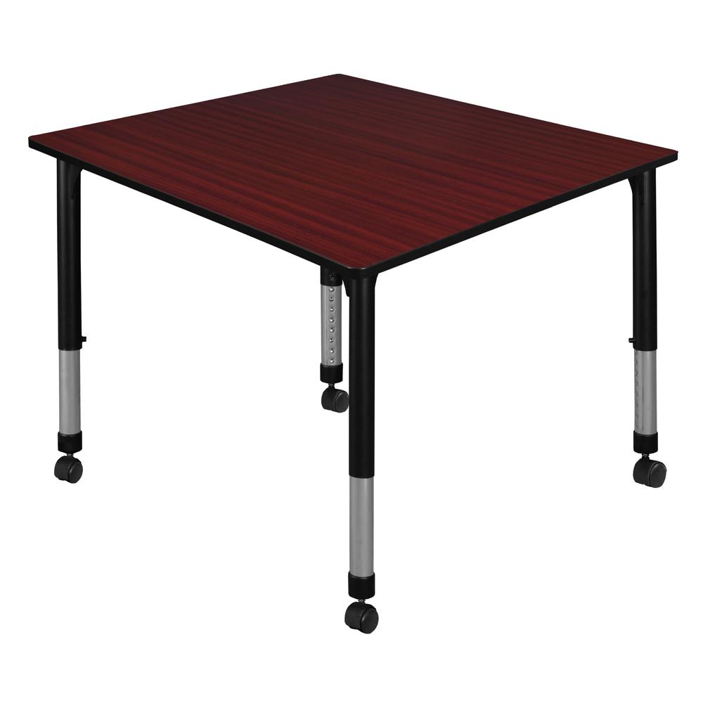 Kee 48" Square Height Adjustable Mobile Classroom Table - Mahogany. Picture 1