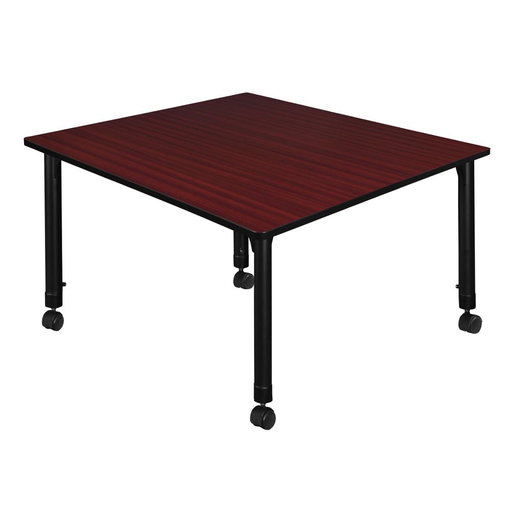 Kee 48" Square Height Adjustable Mobile Classroom Table - Mahogany. Picture 2