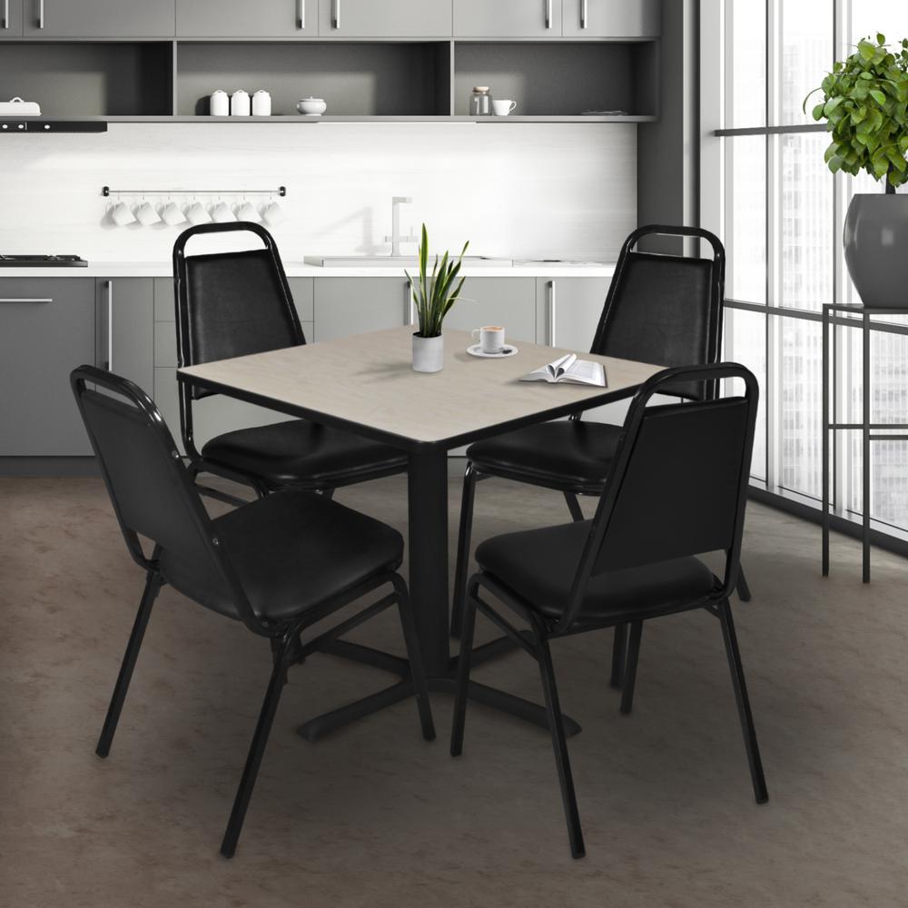 Cain 48" Square Breakroom Table- Maple & 4 Restaurant Stack Chairs- Black. Picture 2