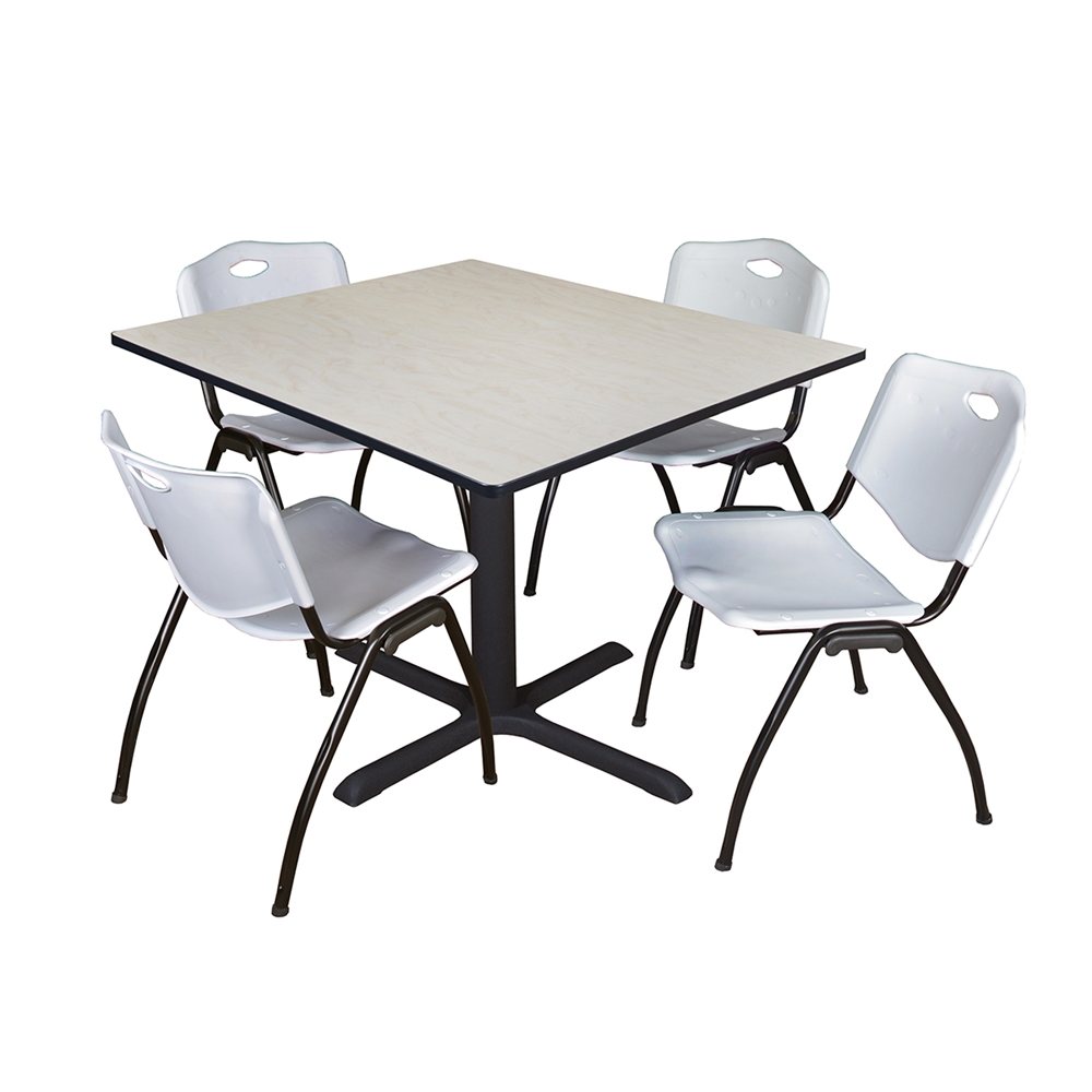 Cain 48" Square Breakroom Table- Maple & 4 'M' Stack Chairs- Grey. Picture 1