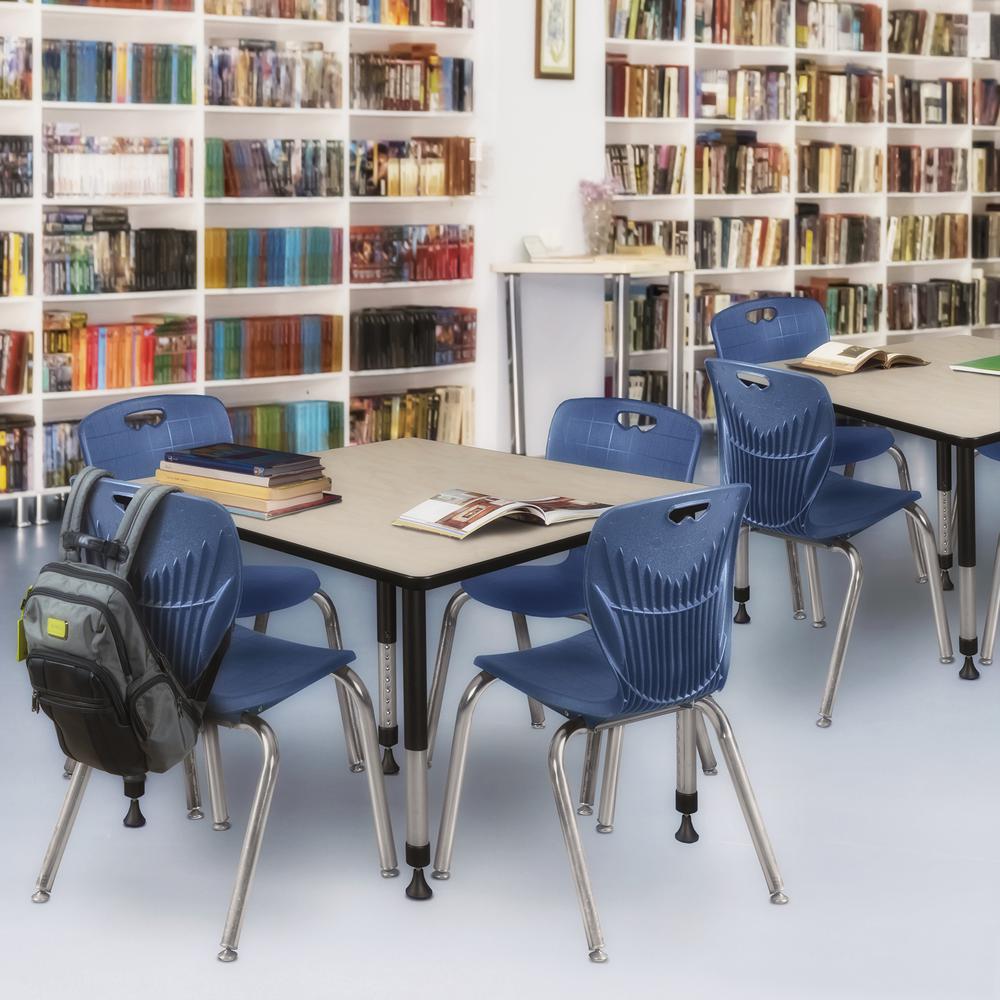 Kee 48" Square Height Adjustable Classroom Table - Maple & 4 Andy 18-in Stack Chairs- Navy Blue. Picture 7