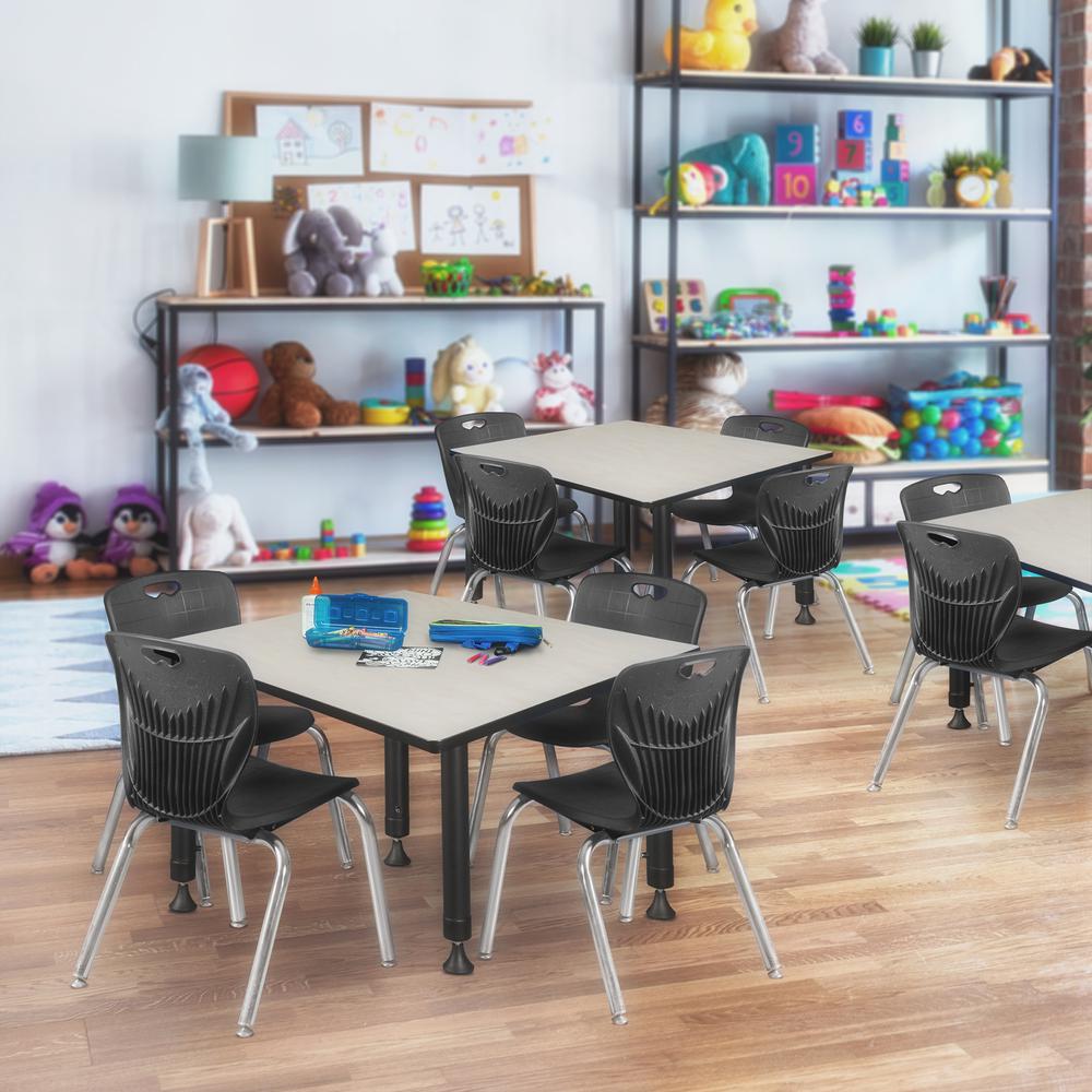Kee 48" Square Height Adjustable Classroom Table - Maple & 4 Andy 12-in Stack Chairs- Black. Picture 7