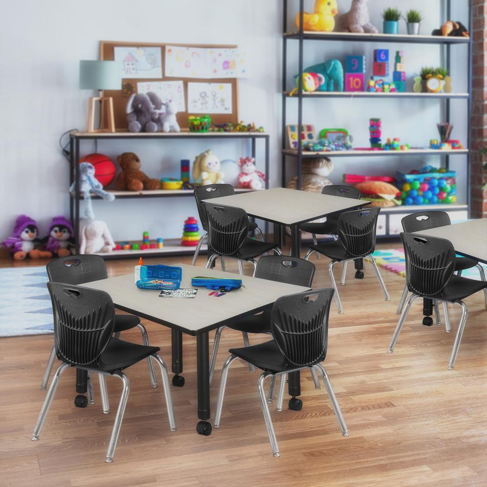 Kee 48" Square Height Adjustable Mobile Classroom Table - Maple & 4 4 Andy 12-in Stack Chairs- Black. Picture 7
