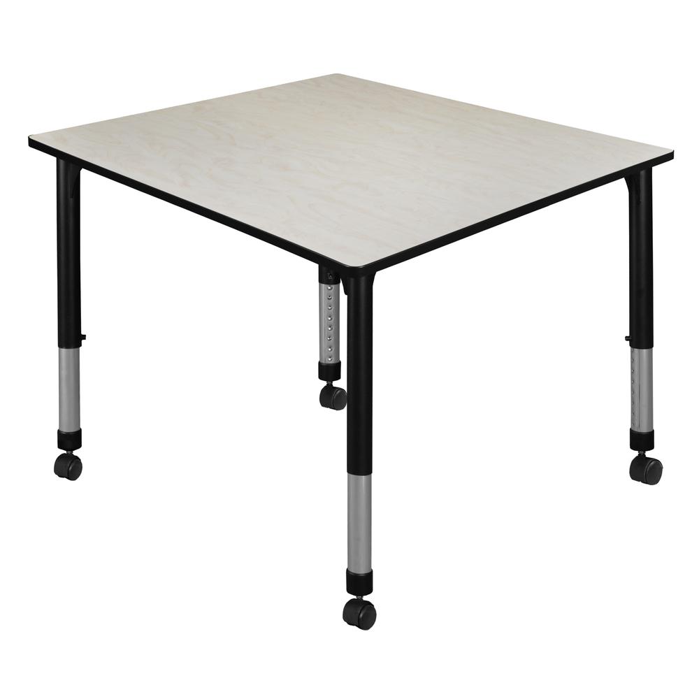 Kee 48" Square Height Adjustable Mobile Classroom Table - Maple. Picture 1