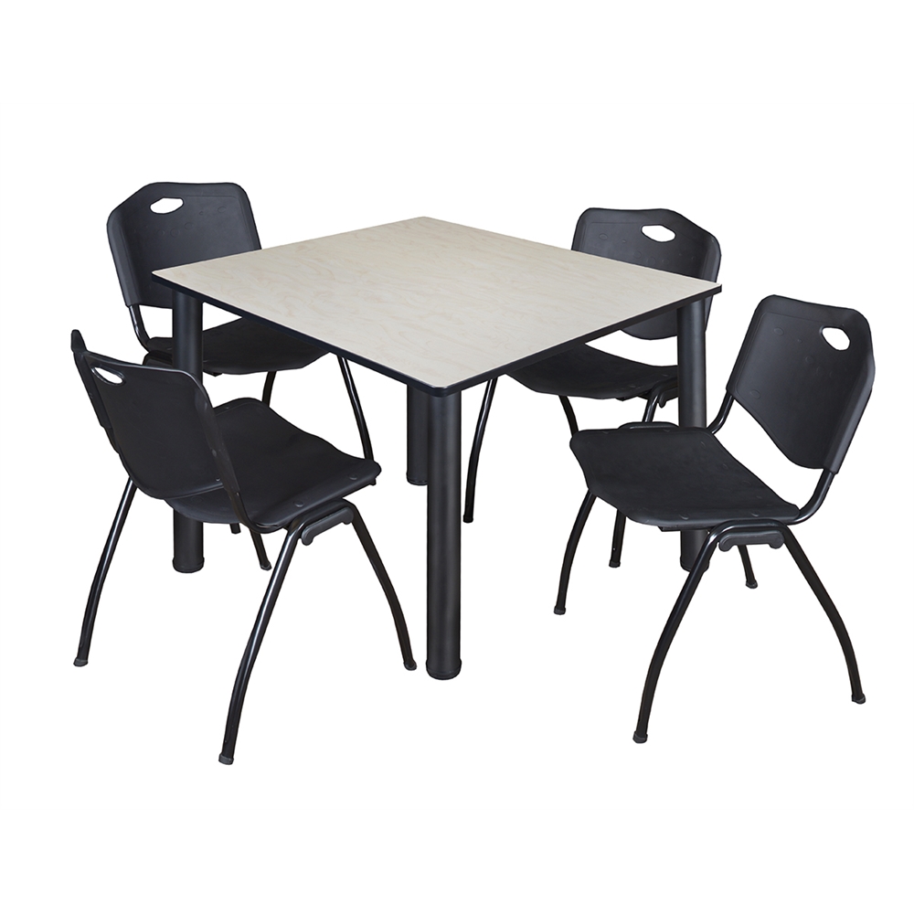 Kee 48" Square Breakroom Table- Maple/ Black & 4 'M' Stack Chairs- Black. Picture 1