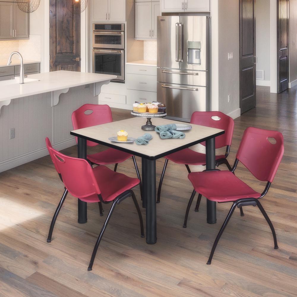 Kee 48" Square Breakroom Table- Maple/ Black & 4 'M' Stack Chairs- Burgundy. Picture 2