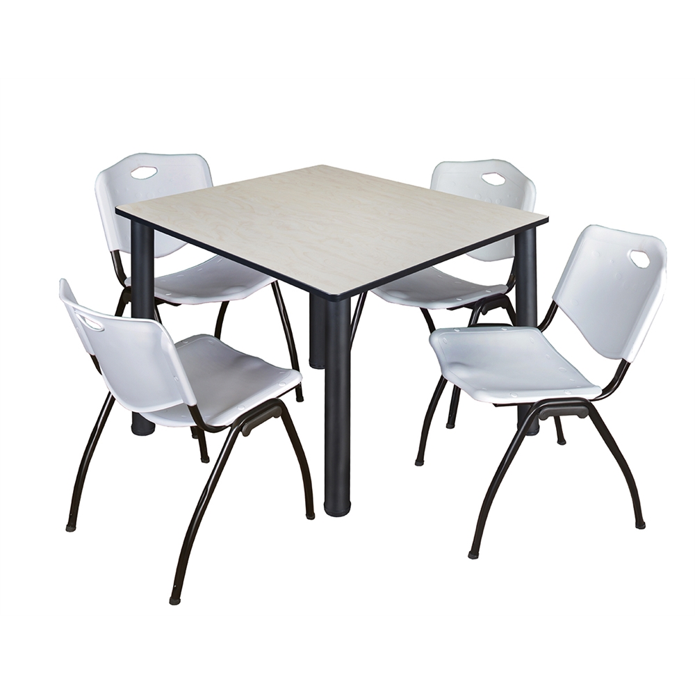 Kee 48" Square Breakroom Table- Maple/ Black & 4 'M' Stack Chairs- Grey. Picture 1