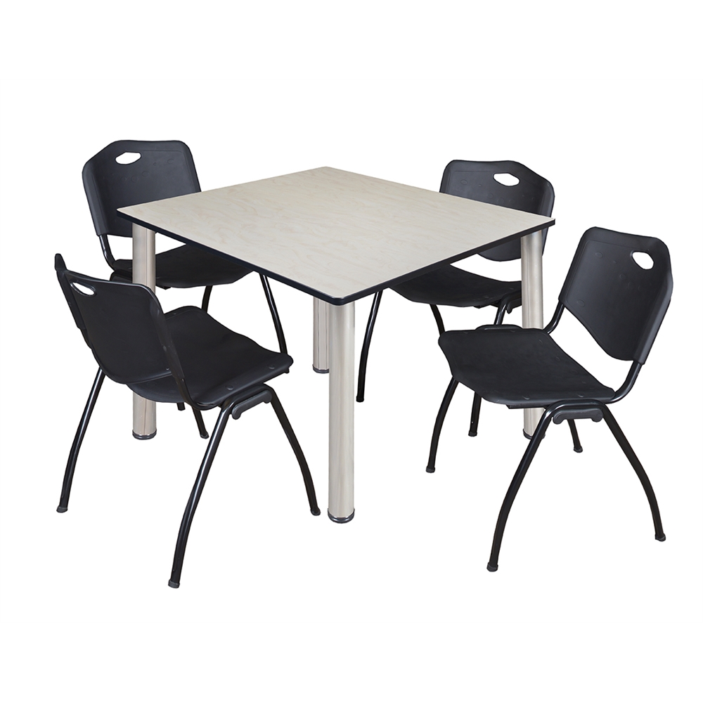 Kee 48" Square Breakroom Table- Maple/ Chrome & 4 'M' Stack Chairs- Black. Picture 1