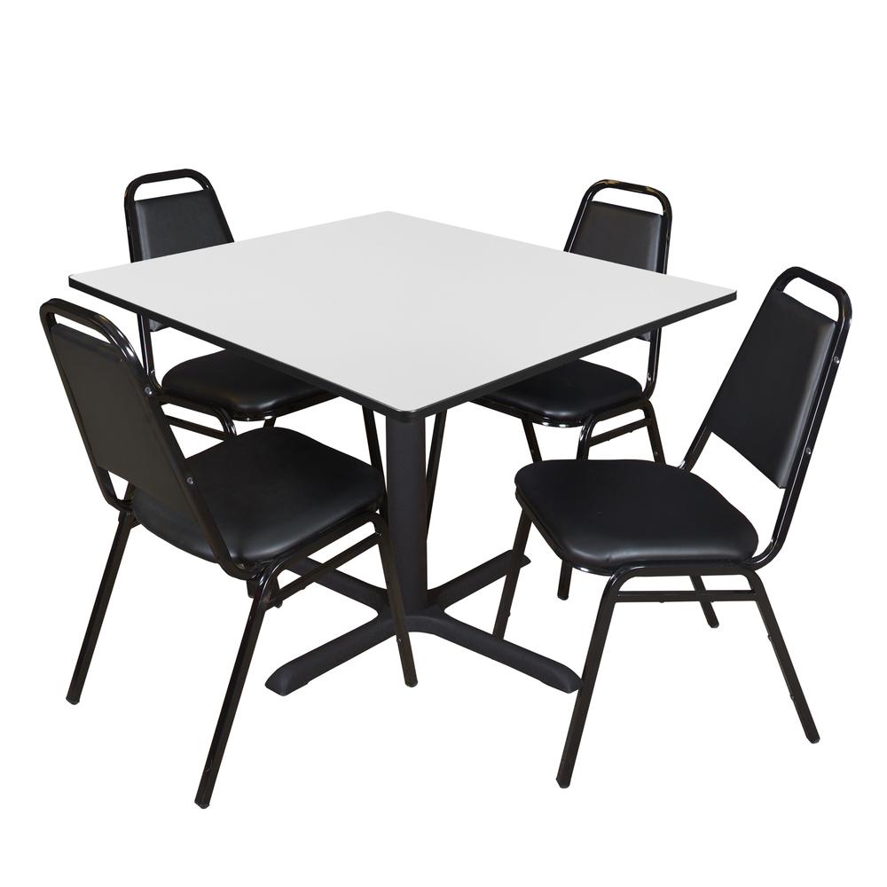 Regency Cain 48 in. Square Breakroom Table- White & 4 Restaurant Stack Chairs- Black. Picture 1
