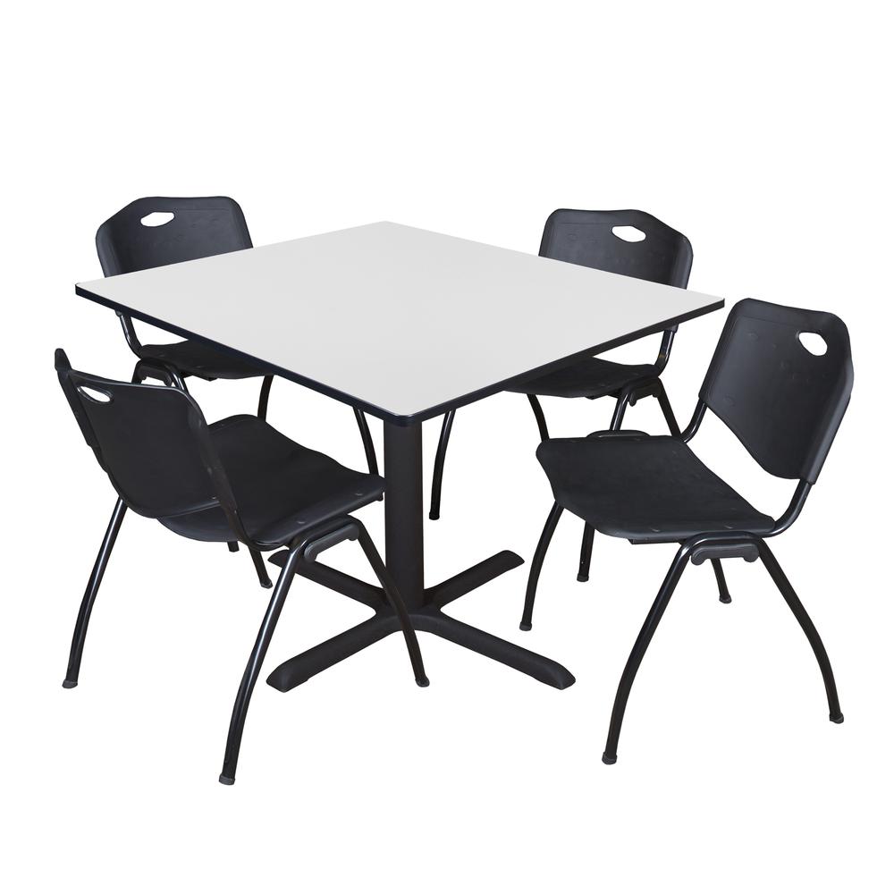 Regency Cain 48 in. Square Breakroom Table- White & 4 M Stack Chairs- Black. Picture 1