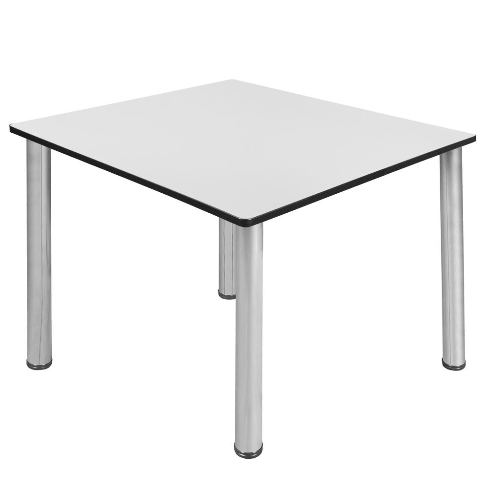 Kee 48" Square Breakroom Table- White/ Chrome. Picture 1