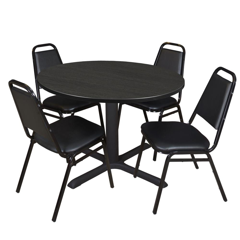 Regency Cain 48 in. Round Breakroom Table- Ash Grey & 4 Restaurant Stack Chairs- Black. Picture 1