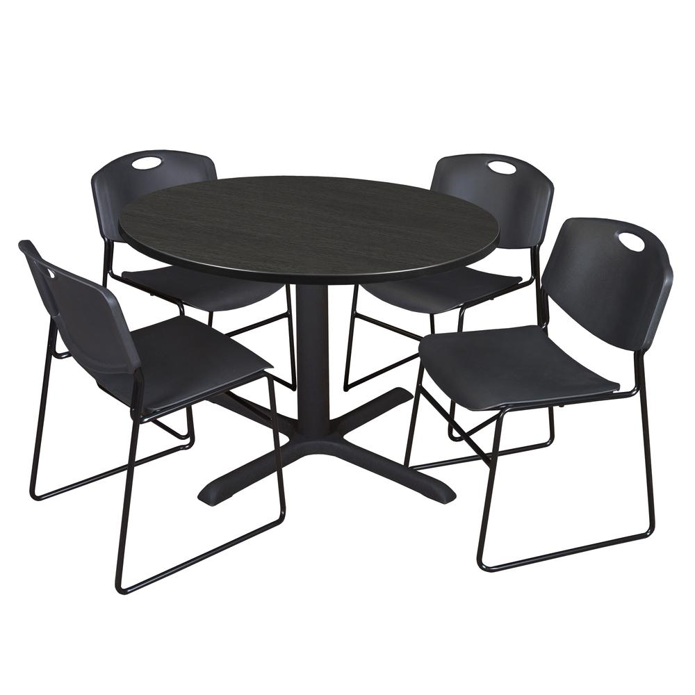 Regency Cain 48 in. Round Breakroom Table- Ash Grey & 4 Zeng Stack Chairs- Black. Picture 1