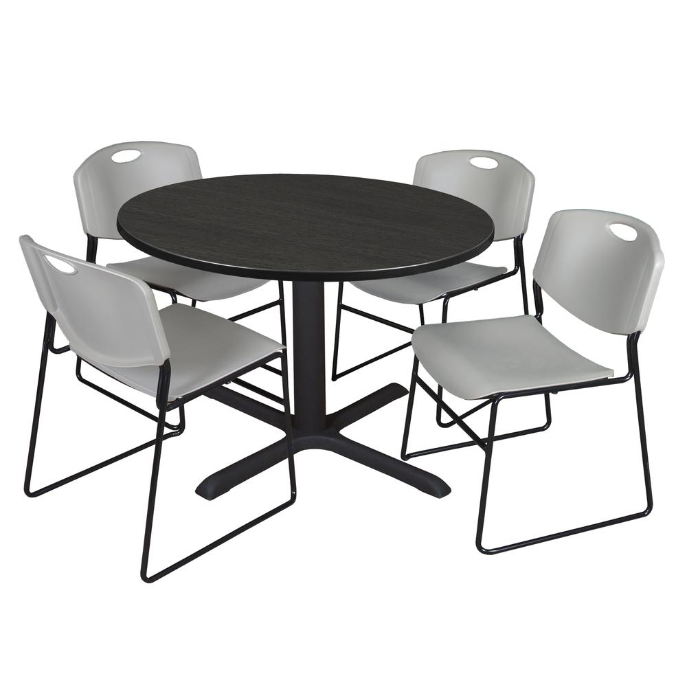 Regency Cain 48 in. Round Breakroom Table- Ash Grey & 4 Zeng Stack Chairs- Grey. Picture 1