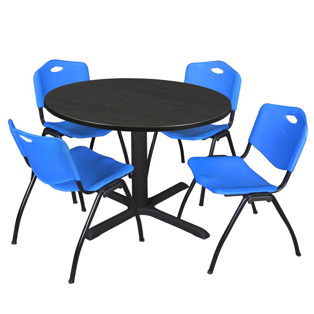 Regency Cain 48 in. Round Breakroom Table- Ash Grey & 4 M Stack Chairs- Blue. Picture 1