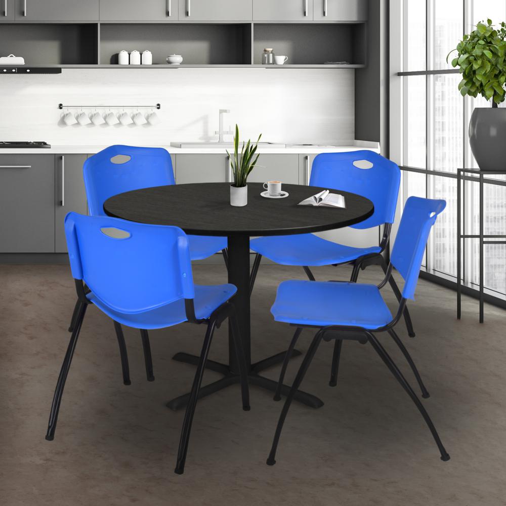 Regency Cain 48 in. Round Breakroom Table- Ash Grey & 4 M Stack Chairs- Blue. Picture 8