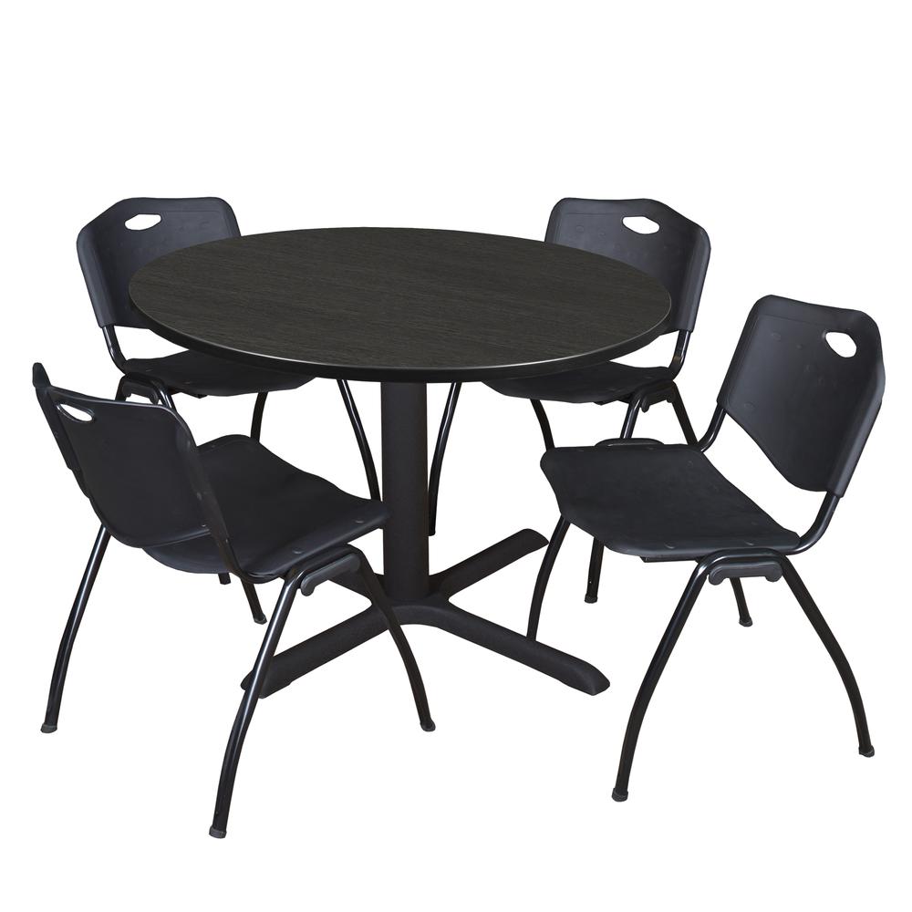 Regency Cain 48 in. Round Breakroom Table- Ash Grey & 4 M Stack Chairs- Black. Picture 1