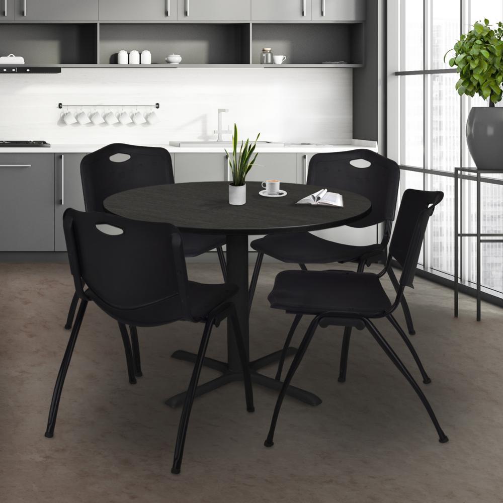 Regency Cain 48 in. Round Breakroom Table- Ash Grey & 4 M Stack Chairs- Black. Picture 8