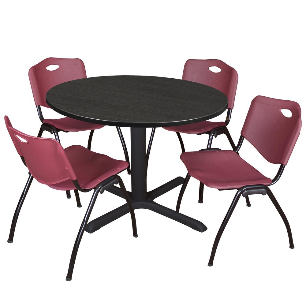 Regency Cain 48 in. Round Breakroom Table- Ash Grey & 4 M Stack Chairs- Burgundy. Picture 1