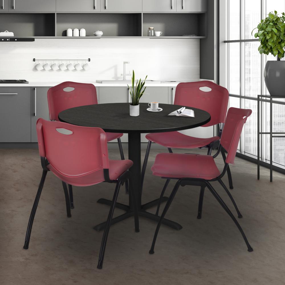 Regency Cain 48 in. Round Breakroom Table- Ash Grey & 4 M Stack Chairs- Burgundy. Picture 8