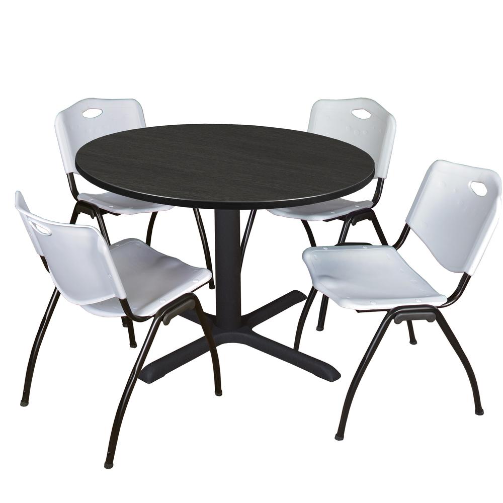 Regency Cain 48 in. Round Breakroom Table- Ash Grey & 4 M Stack Chairs- Grey. Picture 1