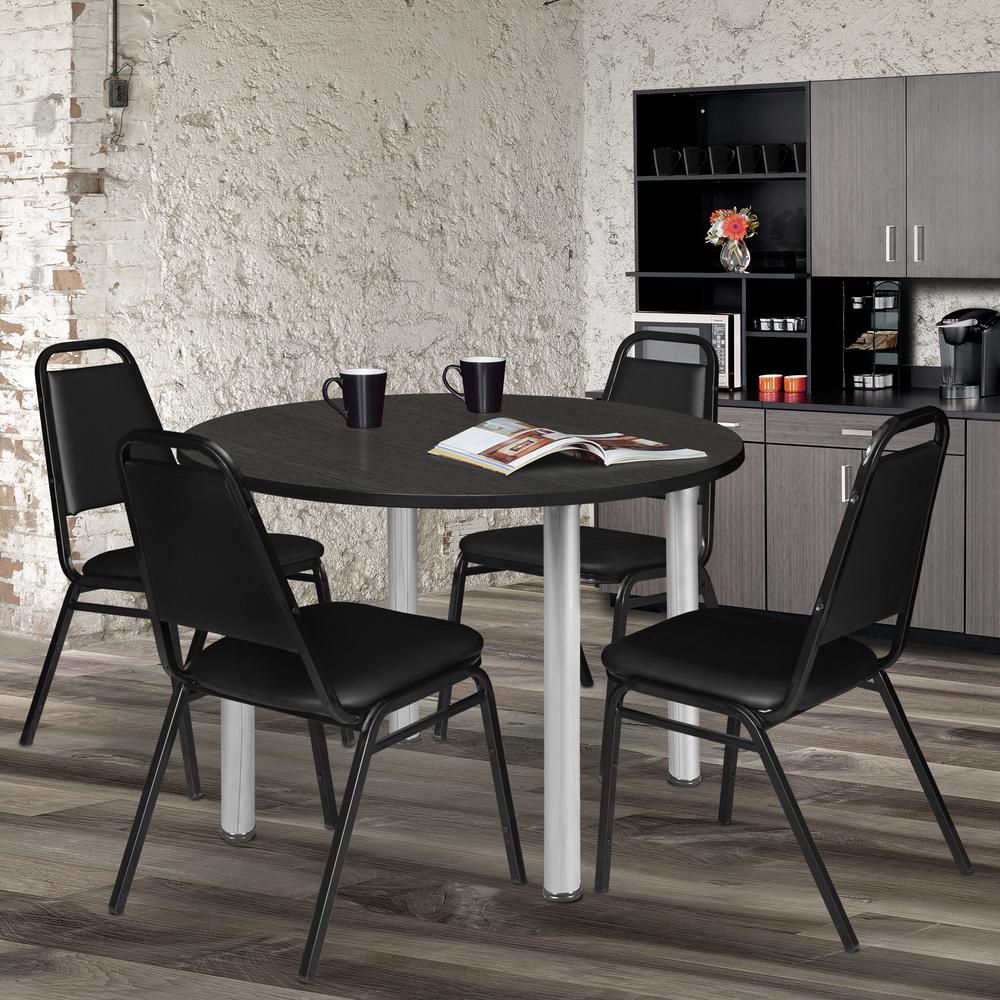 Kee 48" Round Breakroom Table- Ash Grey/ Chrome. Picture 3