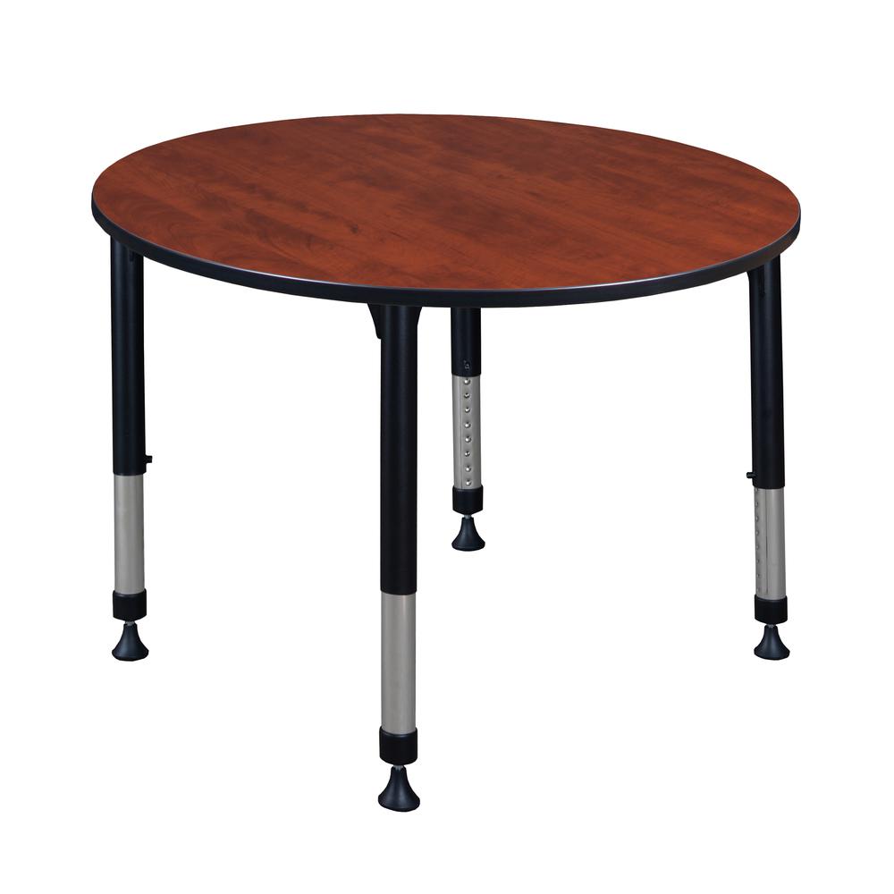 Kee 48" Round Height Adjustable Classroom Table - Cherry. Picture 1