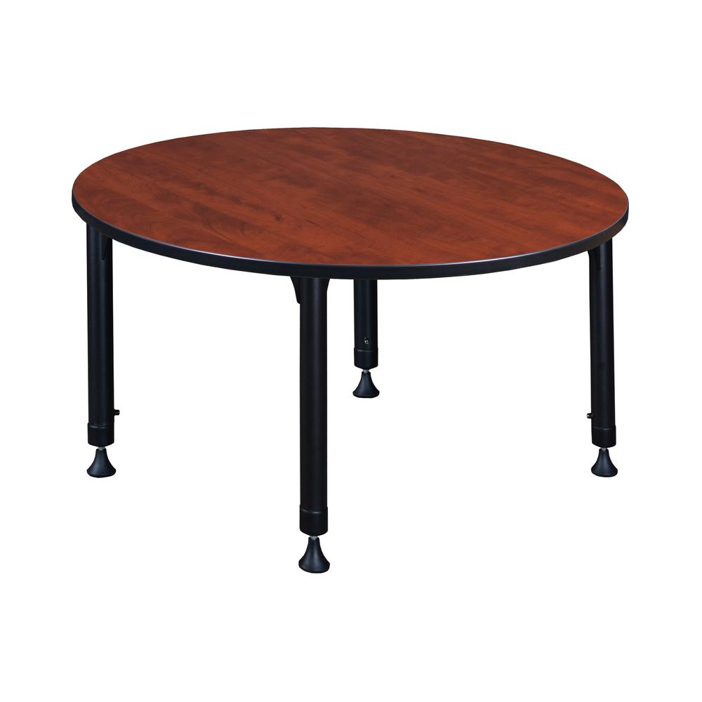 Kee 48" Round Height Adjustable Classroom Table - Cherry. Picture 2