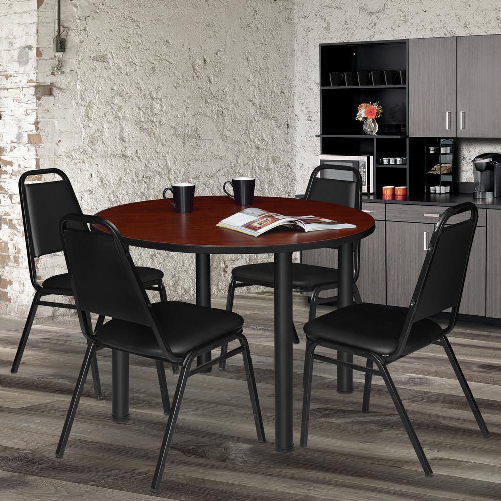 Kee 48" Round Breakroom Table- Cherry/ Black. Picture 3