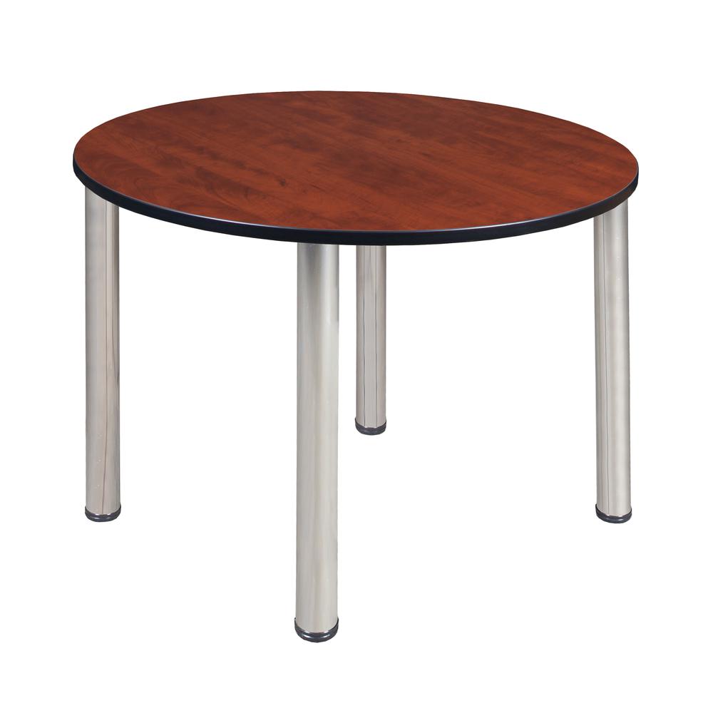 Kee 48" Round Breakroom Table- Cherry/ Chrome. Picture 1