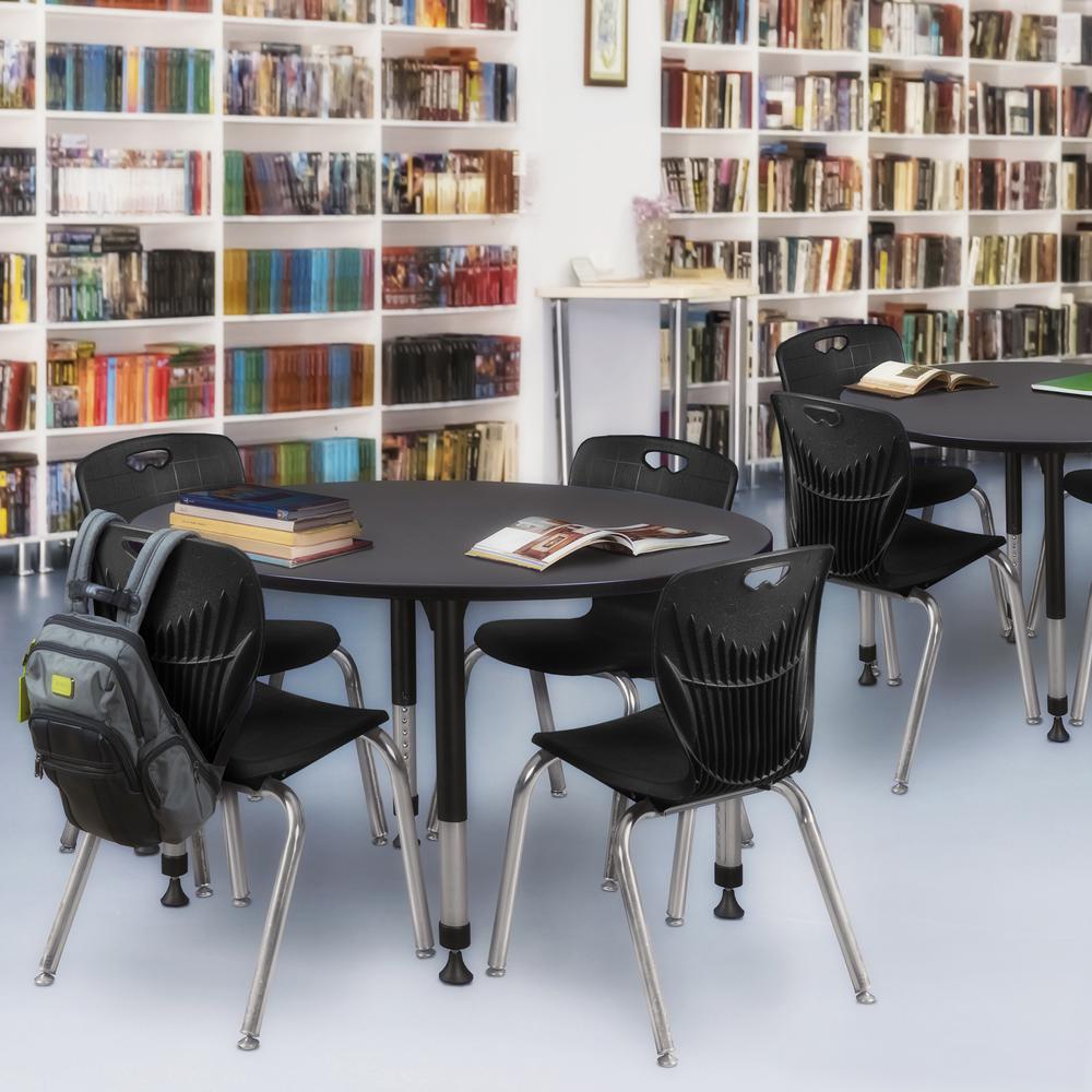 Kee 48" Round Height Adjustable Classroom Table - Grey & 4 Andy 18-in Stack Chairs- Black. Picture 6