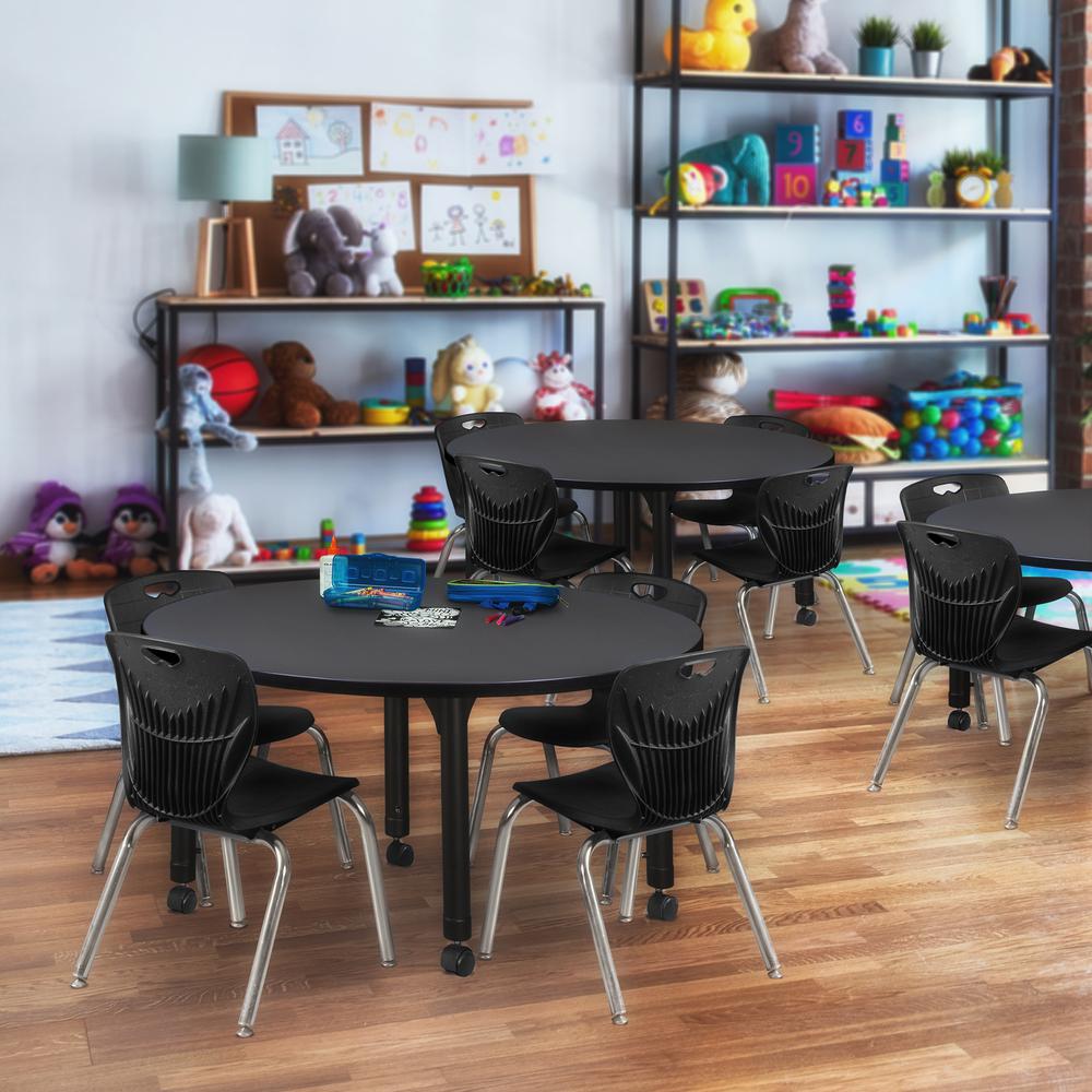 Kee 48" Round Height Adjustable Classroom Table - Grey & 4 Andy 12-in Stack Chairs- Black. Picture 6
