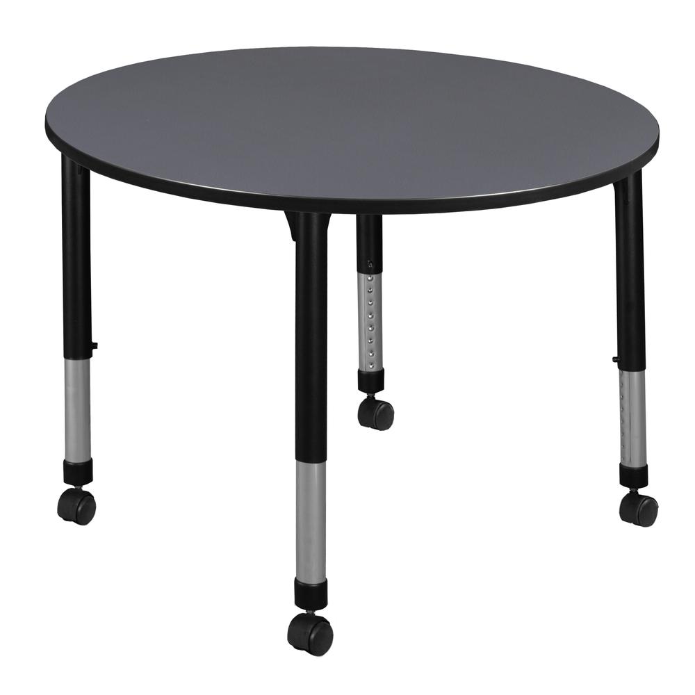Kee 48" Round Height Adjustable Mobile Classroom Table - Grey. Picture 1