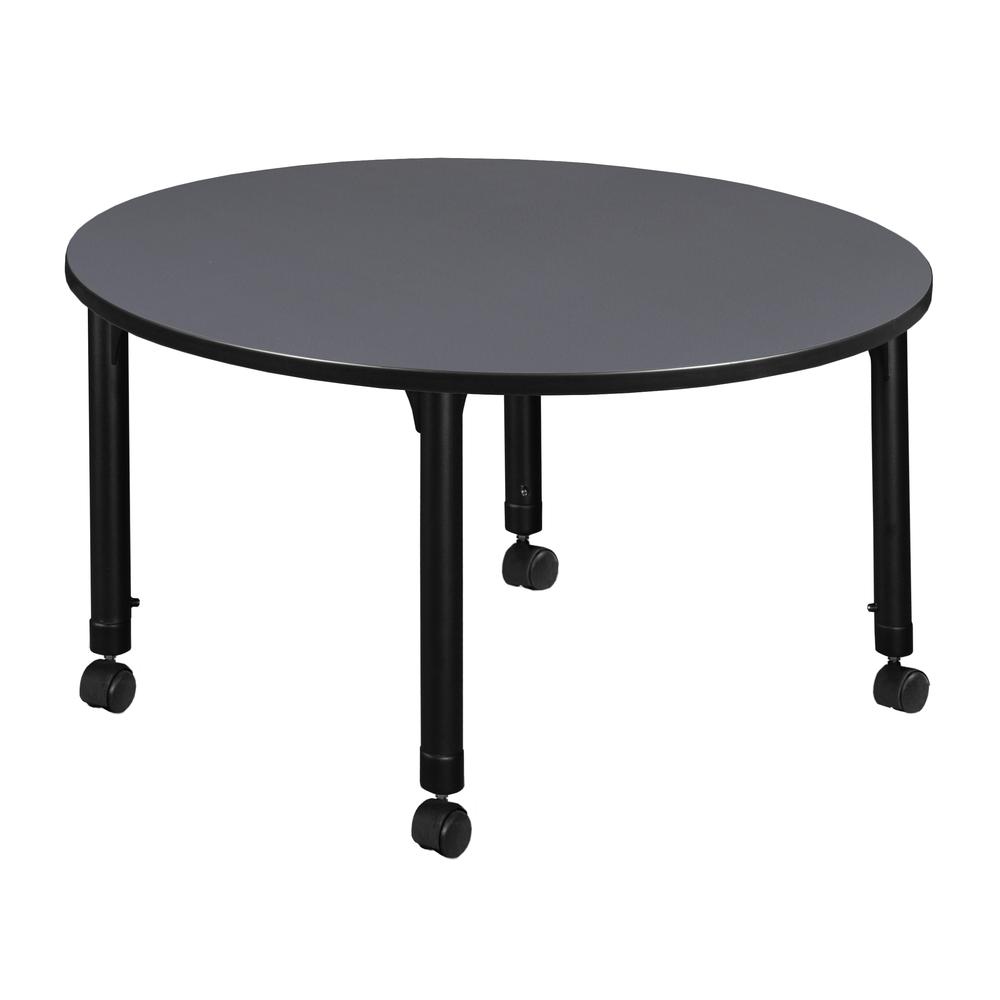 Kee 48" Round Height Adjustable Mobile Classroom Table - Grey. Picture 2