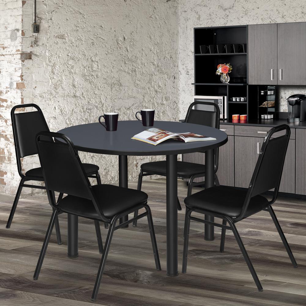 Kee 48" Round Breakroom Table- Grey/ Black. Picture 3