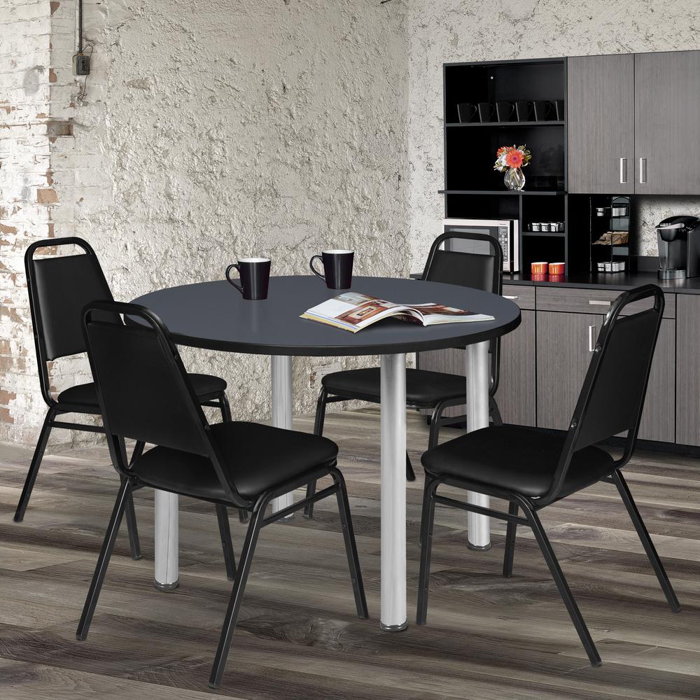 Kee 48" Round Breakroom Table- Grey/ Chrome. Picture 3