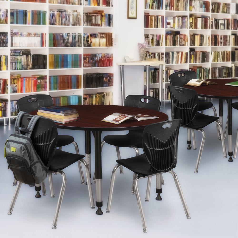 Kee 48" Round Height Adjustable Classroom Table - Mahogany & 4 Andy 18-in Stack Chairs- Black. Picture 6