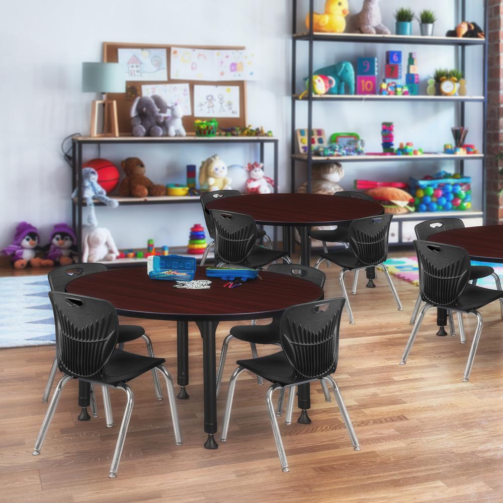 Kee 48" Round Height Adjustable Classroom Table - Mahogany & 4 Andy 12-in Stack Chairs- Black. Picture 6