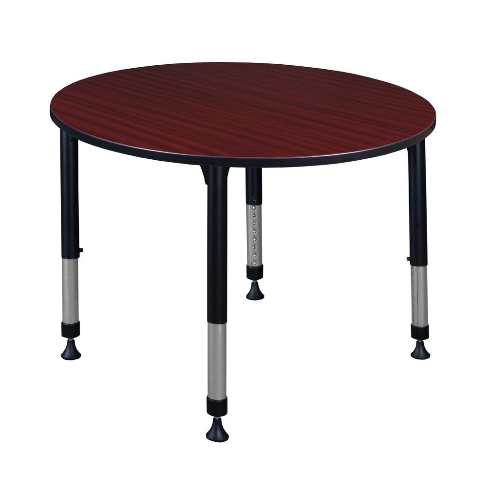 Kee 48" Round Height Adjustable Classroom Table - Mahogany. Picture 1