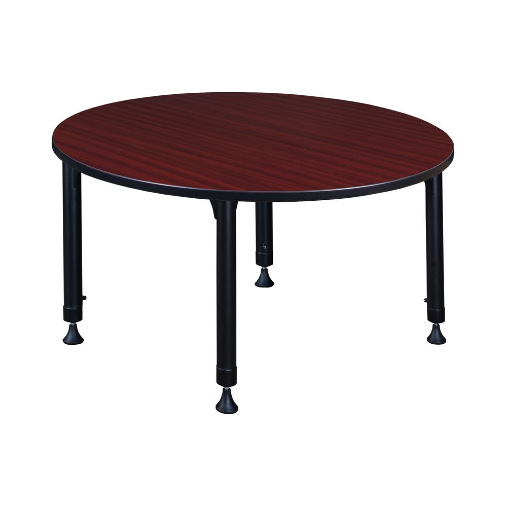 Kee 48" Round Height Adjustable Classroom Table - Mahogany. Picture 2