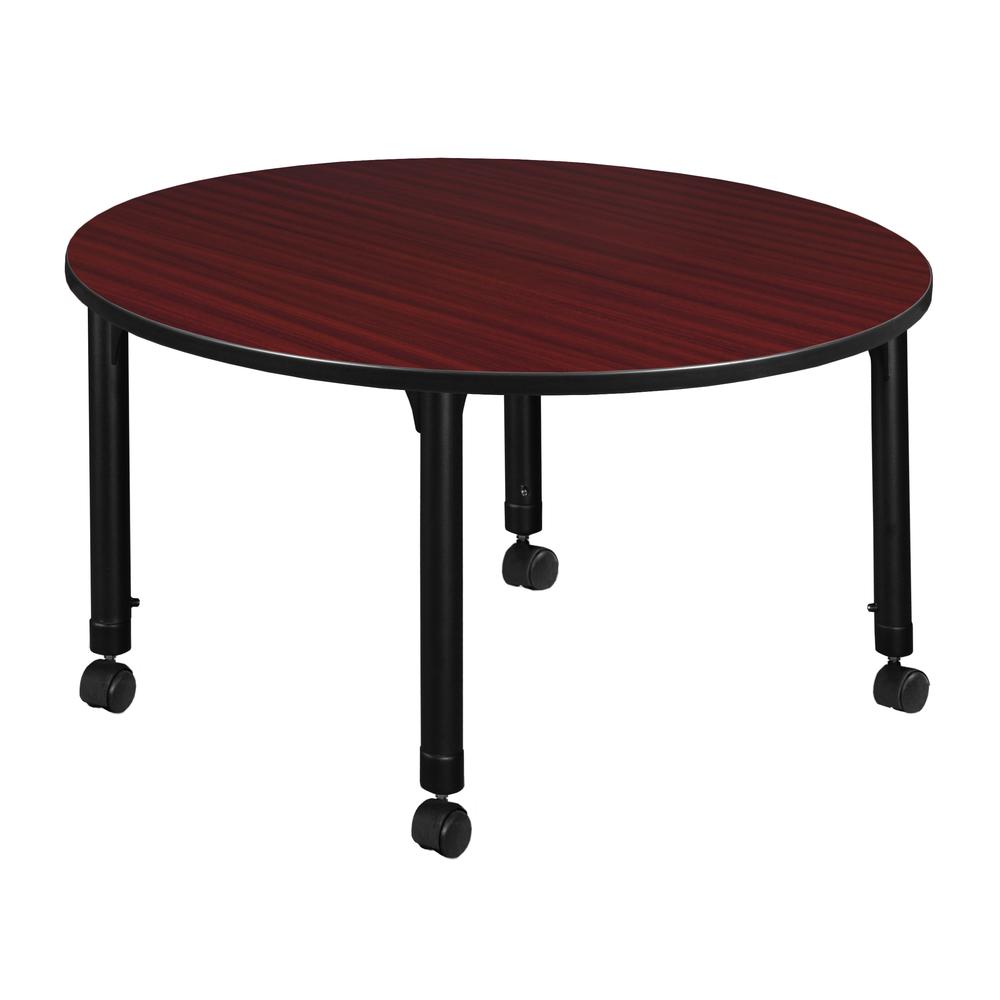 Kee 48" Round Height Adjustable  Mobile Classroom Table - Mahogany. Picture 2