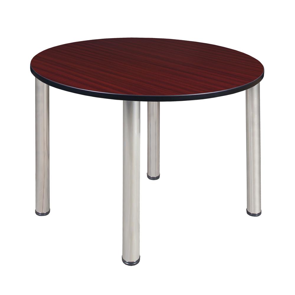 Kee 48" Round Breakroom Table- Mahogany/ Chrome. Picture 1
