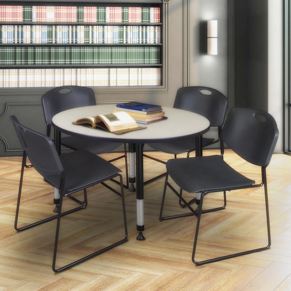Kee 48" Round Height Adjustable Classroom Table - Maple & 4 Zeng Stack Chairs- Black. Picture 6