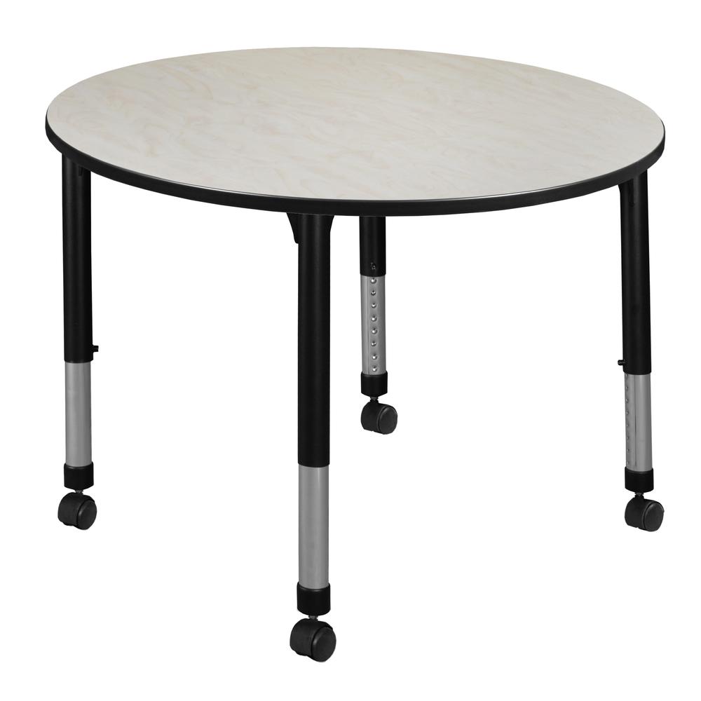 Kee 48" Round Height Adjustable Mobile Classroom Table - Maple. Picture 1