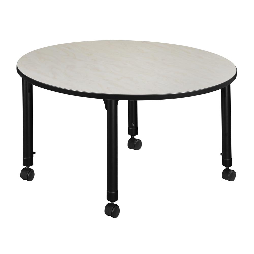Kee 48" Round Height Adjustable Mobile Classroom Table - Maple. Picture 2
