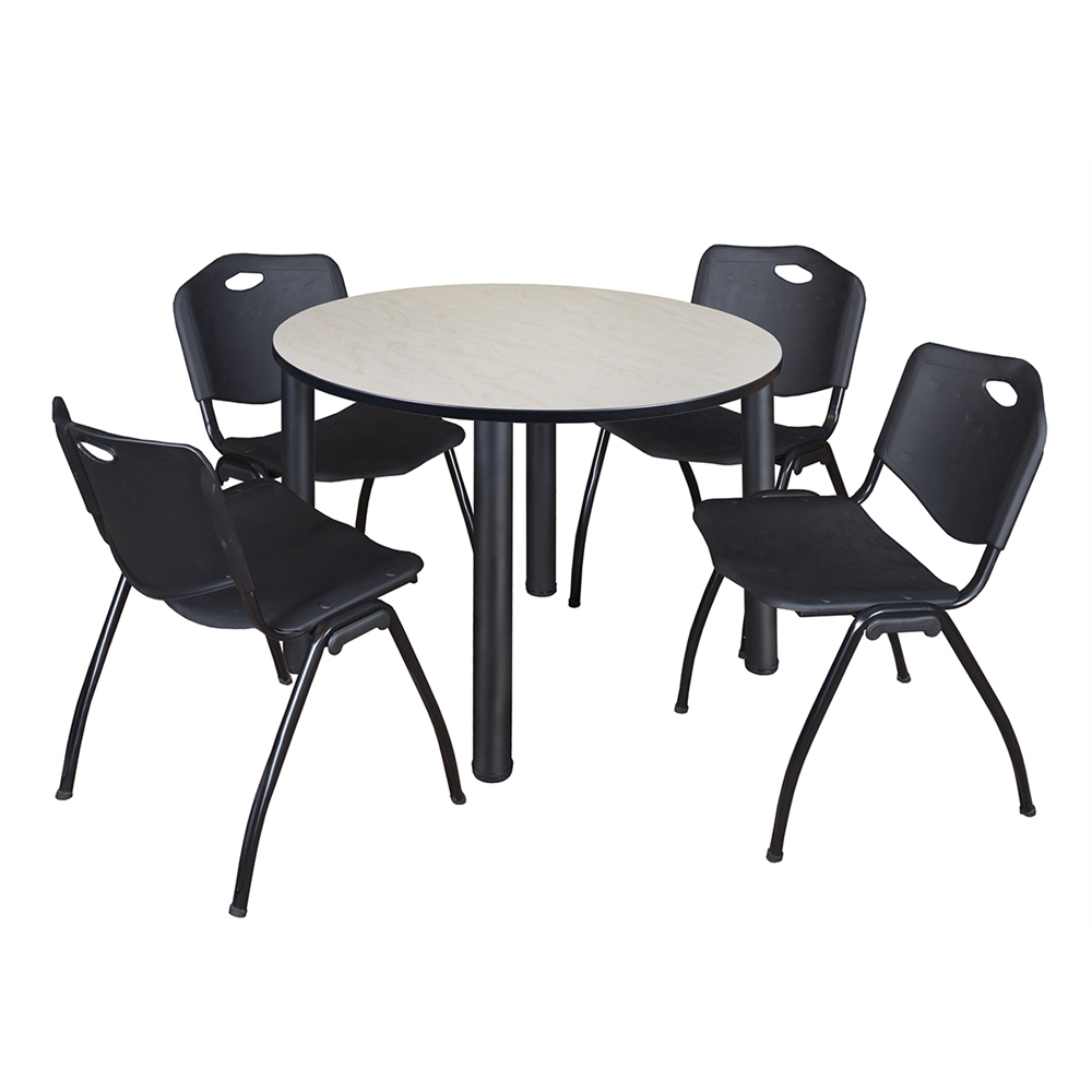 Kee 48" Round Breakroom Table- Maple/ Black & 4 'M' Stack Chairs- Black. The main picture.