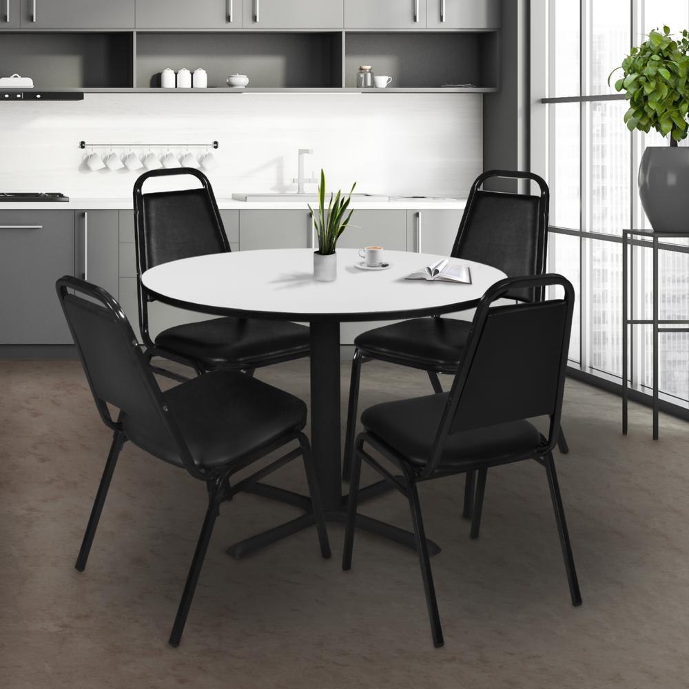 Regency Cain 48 in. Round Breakroom Table- White & 4 Restaurant Stack Chairs- Black. Picture 8