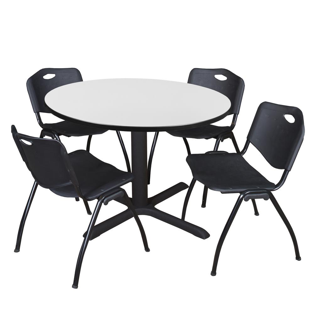 Regency Cain 48 in. Round Breakroom Table- White & 4 M Stack Chairs- Black. Picture 1
