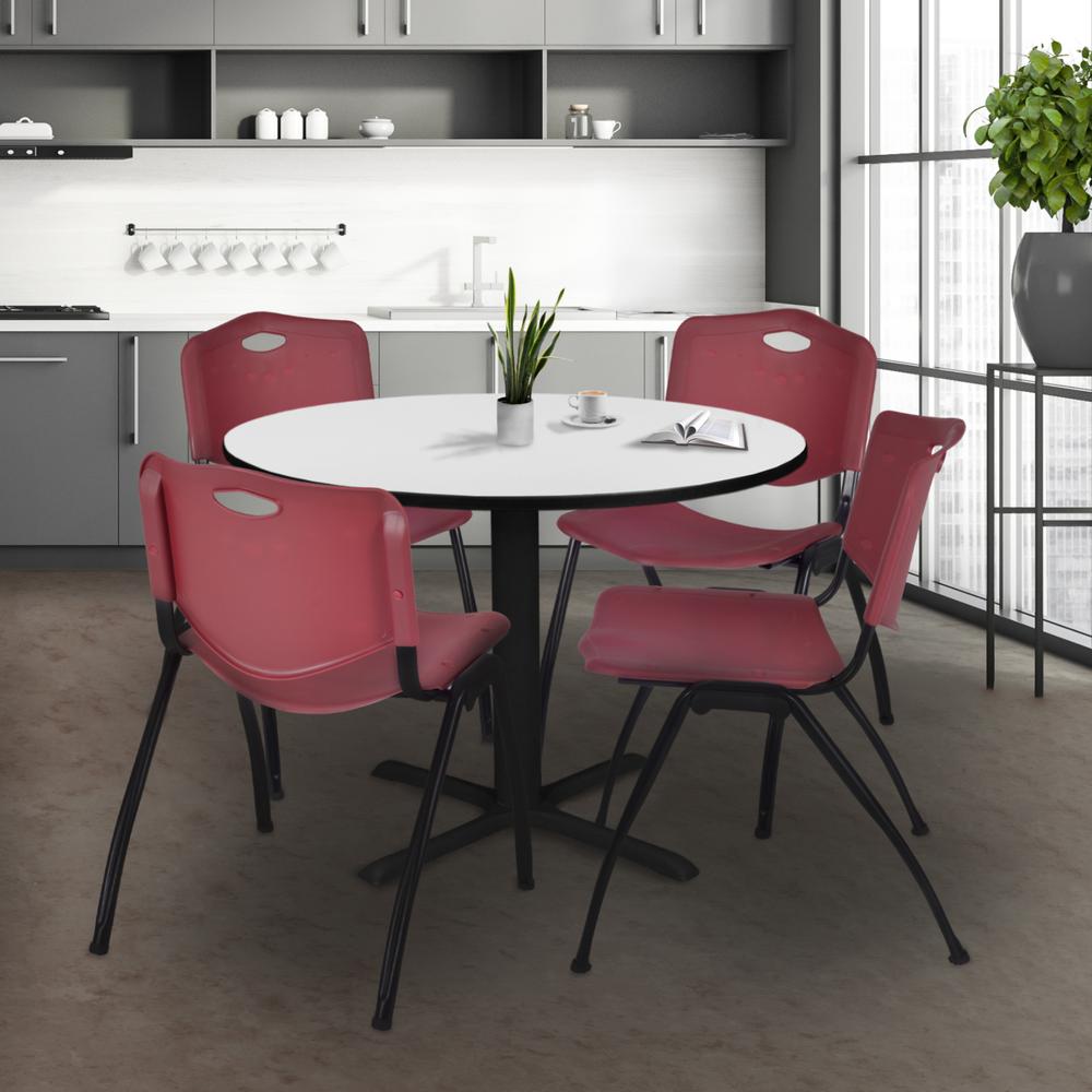 Regency Cain 48 in. Round Breakroom Table- White & 4 M Stack Chairs- Burgundy. Picture 8